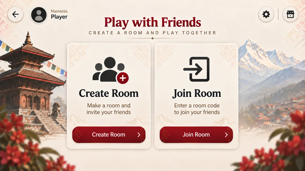 Play with Friends menu: Create Room and Join Room options