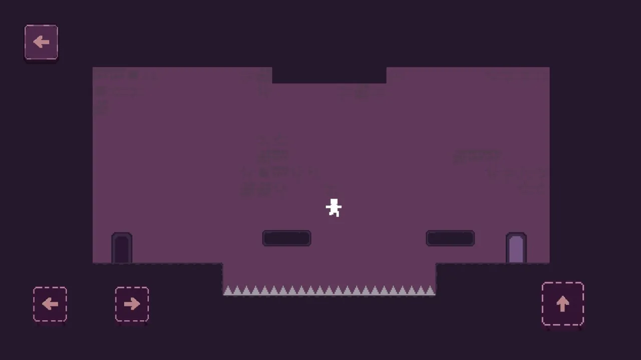 Plummet level: the hero jumping across a pit of spikes