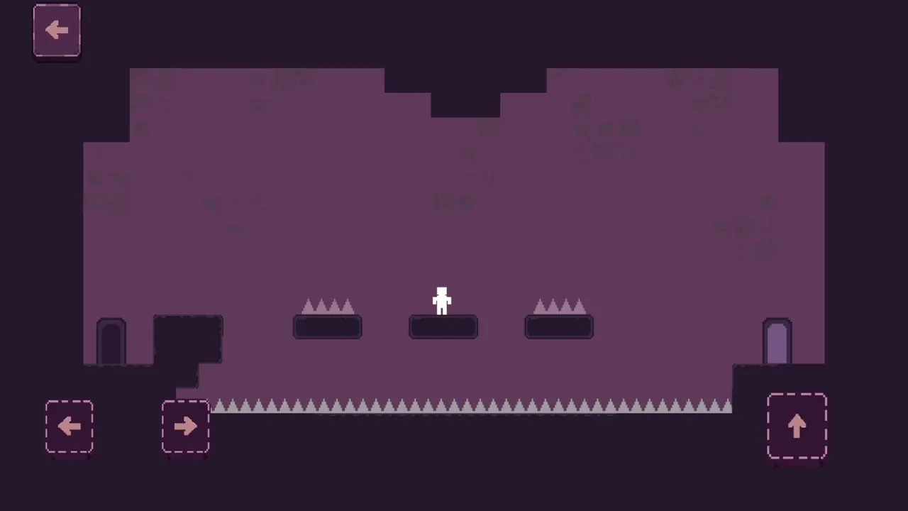 Plummet level: the hero on a platform between two spiked platforms