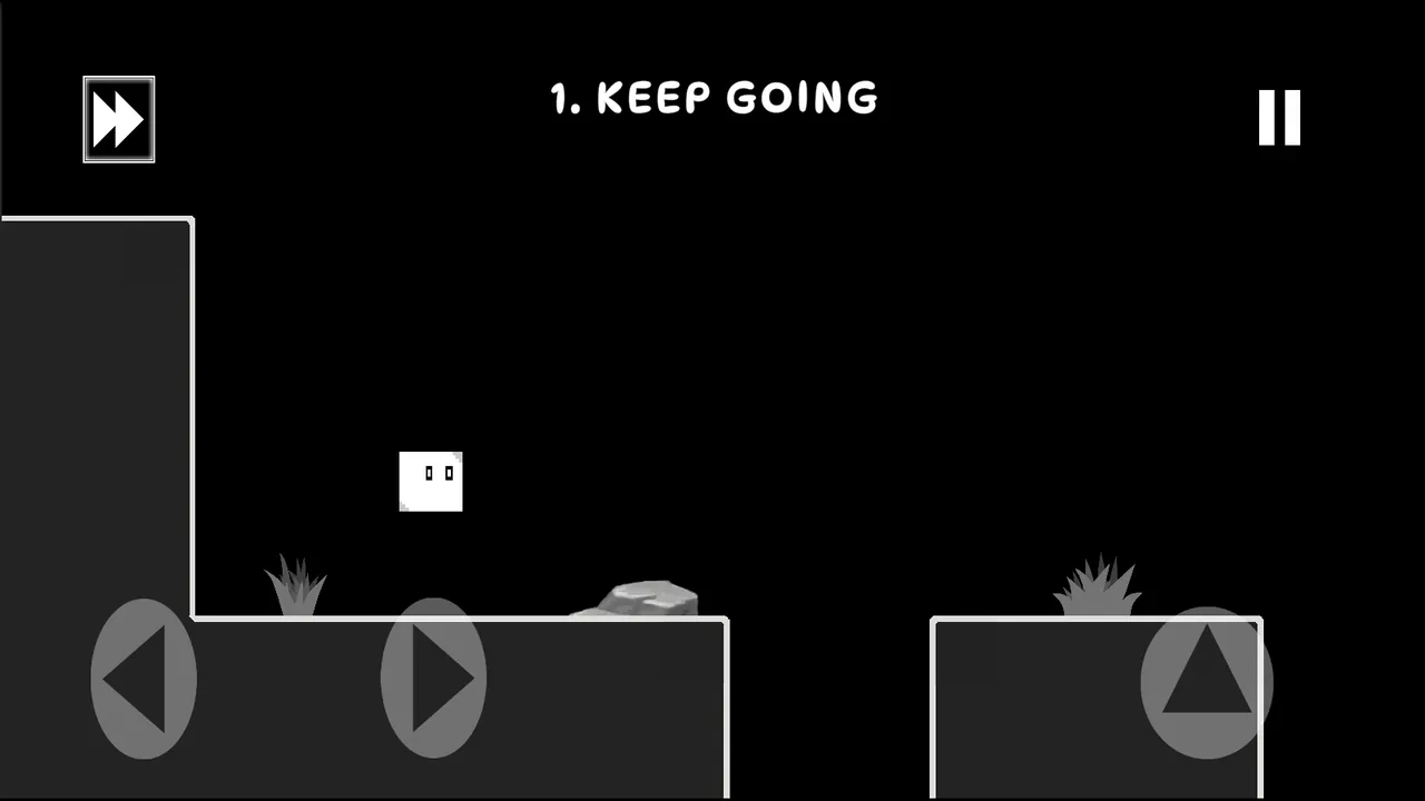 WhiteKube level 1, Keep Going: the cube on an outlined platform next to a gap